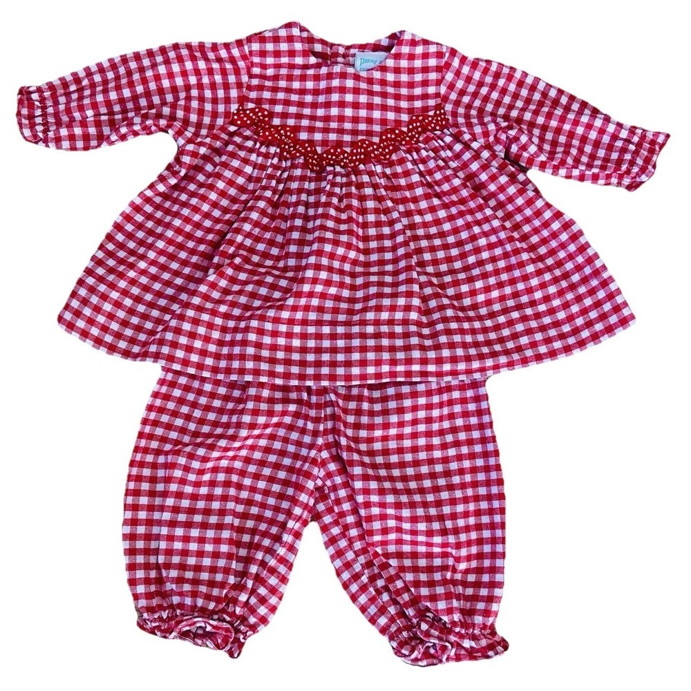 Vintage Patsy Aiken Red Gingham Size 6 Months Set Cotton Top Pants Shabby Chic